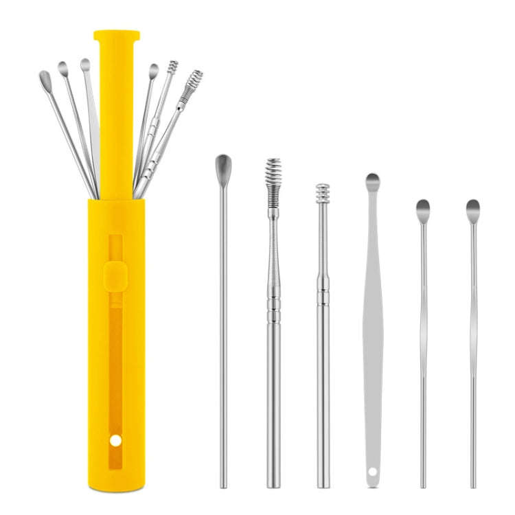 2 Packs Push-Pull Cylinder Storage Ear Scoop Set, Specification: 6 PCS/Set Yellow