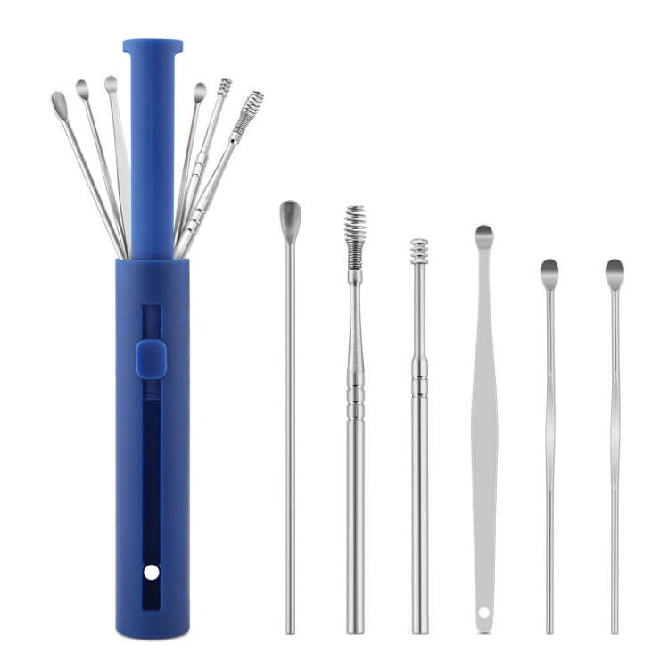2 Packs Push-Pull Cylinder Storage Ear Scoop Set, Specification: 6 PCS/Set Blue