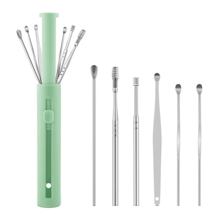 2 Packs Push-Pull Cylinder Storage Ear Scoop Set, Specification: 6 PCS/Set Green