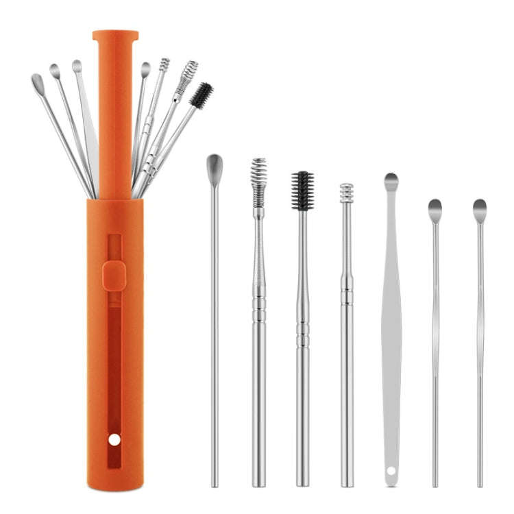 2 Packs Push-Pull Cylinder Storage Ear Scoop Set, Specification: 7 PCS/Set Orange