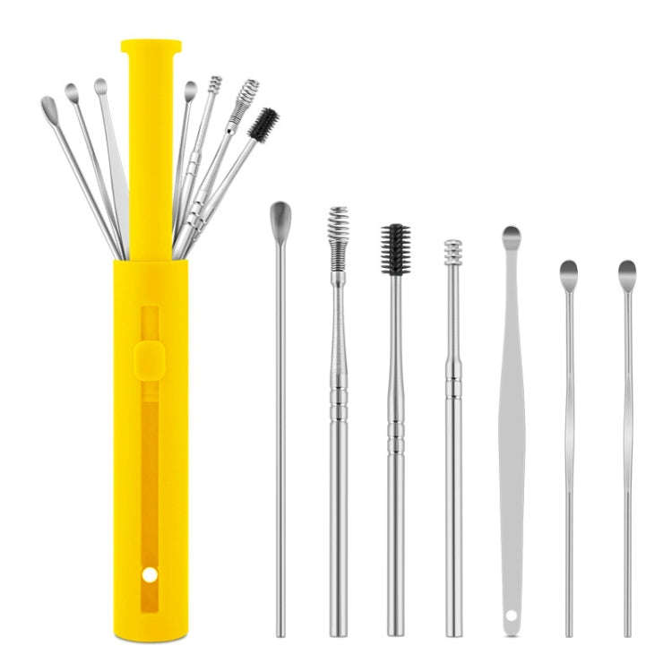 2 Packs Push-Pull Cylinder Storage Ear Scoop Set, Specification: 7 PCS/Set Yellow