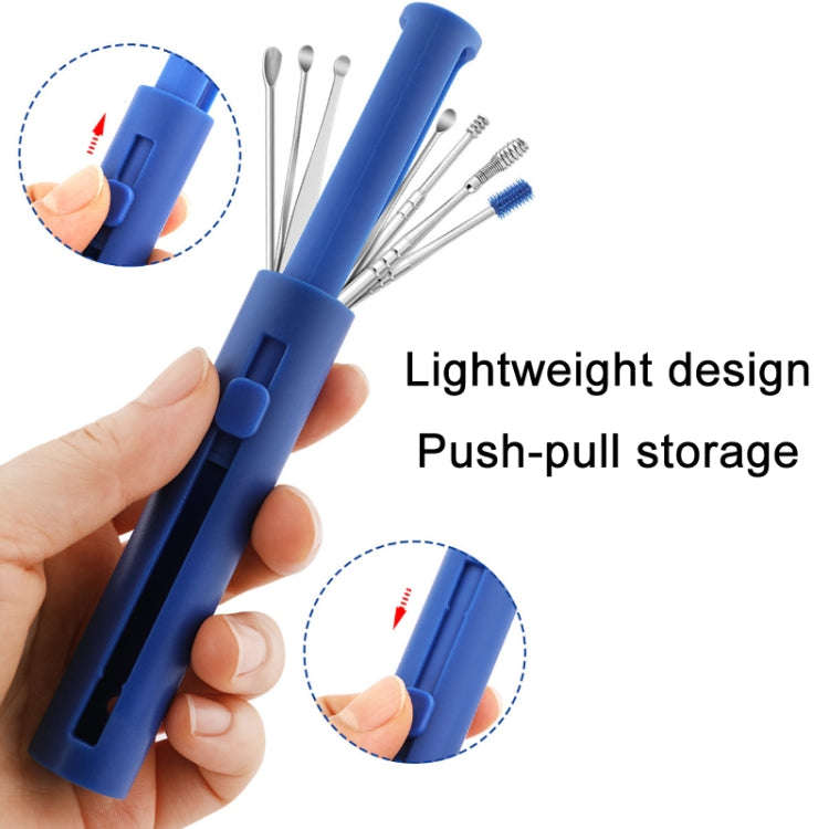 2 Packs Push-Pull Cylinder Storage Ear Scoop Set, Specification: 7 PCS/Set Blue