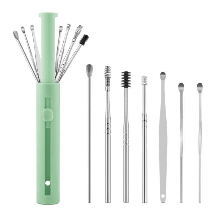 2 Packs Push-Pull Cylinder Storage Ear Scoop Set, Specification: 7 PCS/Set Green