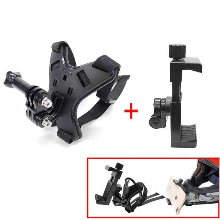 TUYU Motorcycle Helmet Chin Action Camera Mobile Phone Mounting Bracket Black Bracket+Mobile Phon...