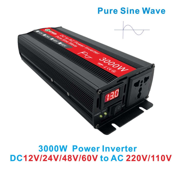 Gurxun Sine Wave Inverter 3000W 12/24/48/60V To 220V Car Boost Converter, Specification: 24V-220V