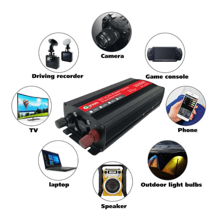 Gurxun Sine Wave Inverter 3000W 12/24/48/60V To 220V Car Boost Converter, Specification: 24V-220V