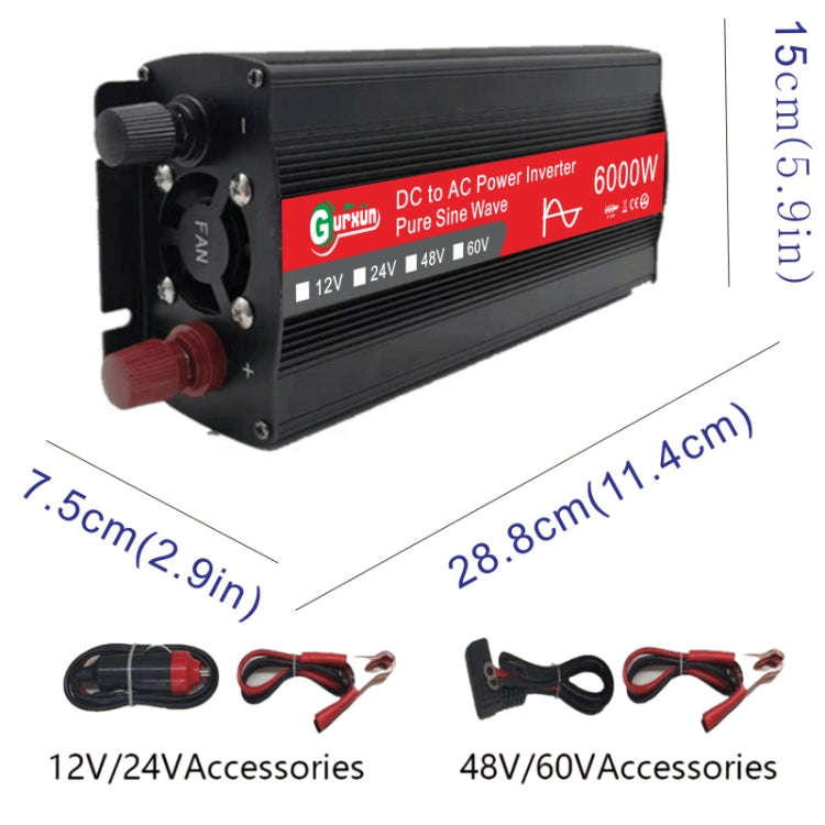 Gurxun 6000W High Power Sine Wave Inverter With Single Digital Display, Specification: 48V-220V