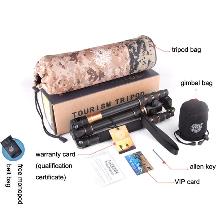 QingZhuangShiDai Q666C Portable Travel Photography Ball Head SLR Camera Carbon Fiber Tripod(Black)