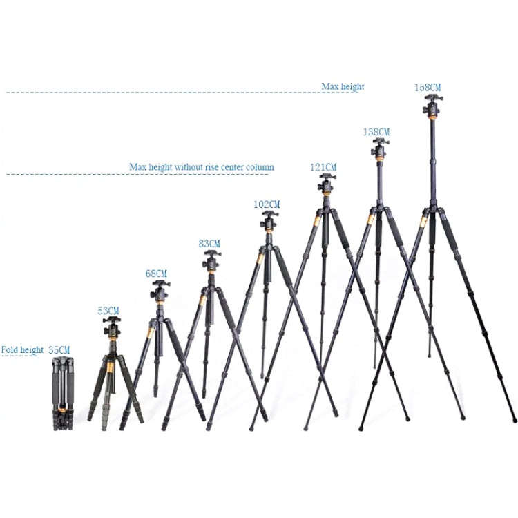 QingZhuangShiDai Q666 Portable Travel SLR Camera Aluminum Magnesium Alloy Tripod(Black)