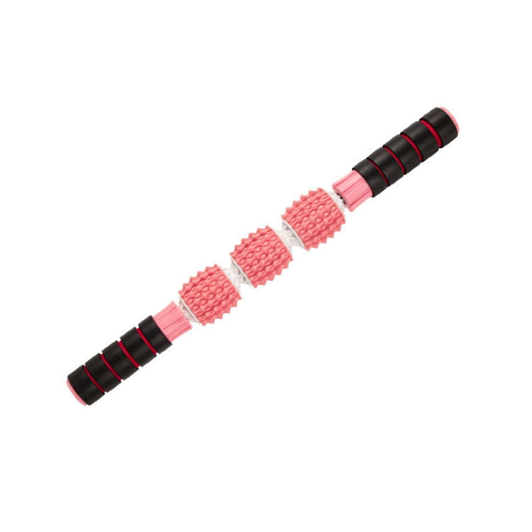 Three-ball Mace Three-wheeled Hand-held Yoga Massage Stick(Soft Handle Rose Pink)