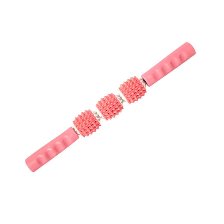 Three-ball Mace Three-wheeled Hand-held Yoga Massage Stick(Hard Handle Rose Pink)