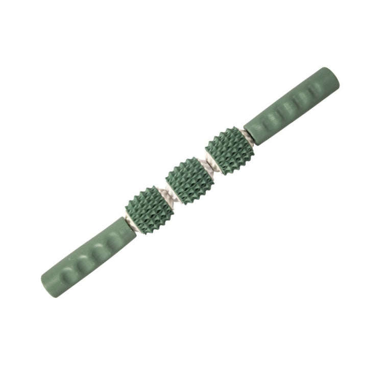 Three-ball Mace Three-wheeled Hand-held Yoga Massage Stick(Hard Handle Celadon)