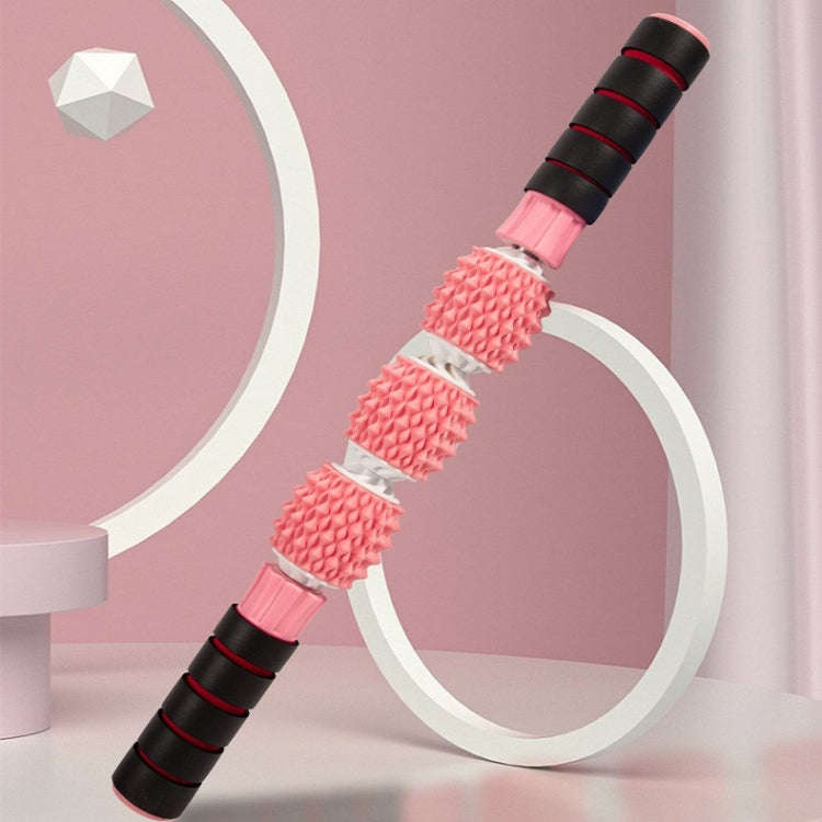 Three-ball Mace Three-wheeled Hand-held Yoga Massage Stick(Hard Handle Rose Pink)