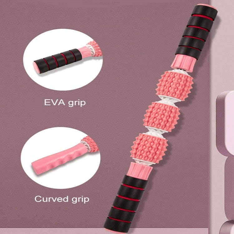 Three-ball Mace Three-wheeled Hand-held Yoga Massage Stick(Soft Handle Rose Pink)