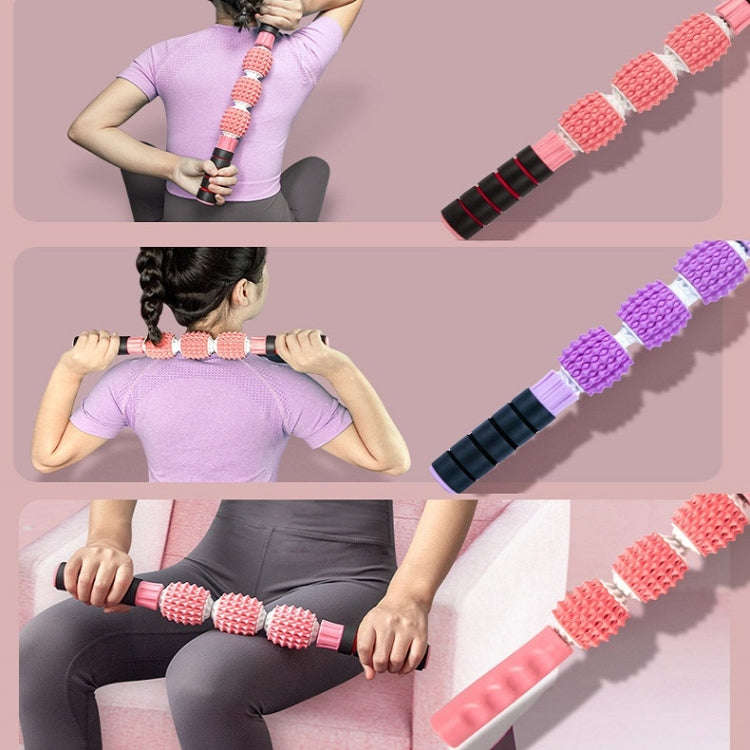 Three-ball Mace Three-wheeled Hand-held Yoga Massage Stick(Hard Handle Dark Blue)