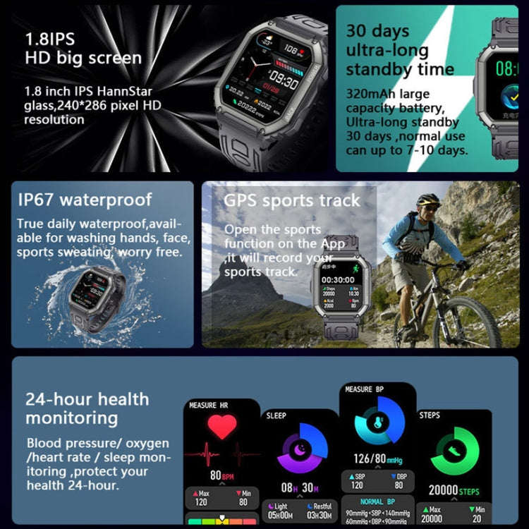 KR06 1.8 Inch Heart Rate Blood Pressure Monitoring Smart Calling Watch(Green)