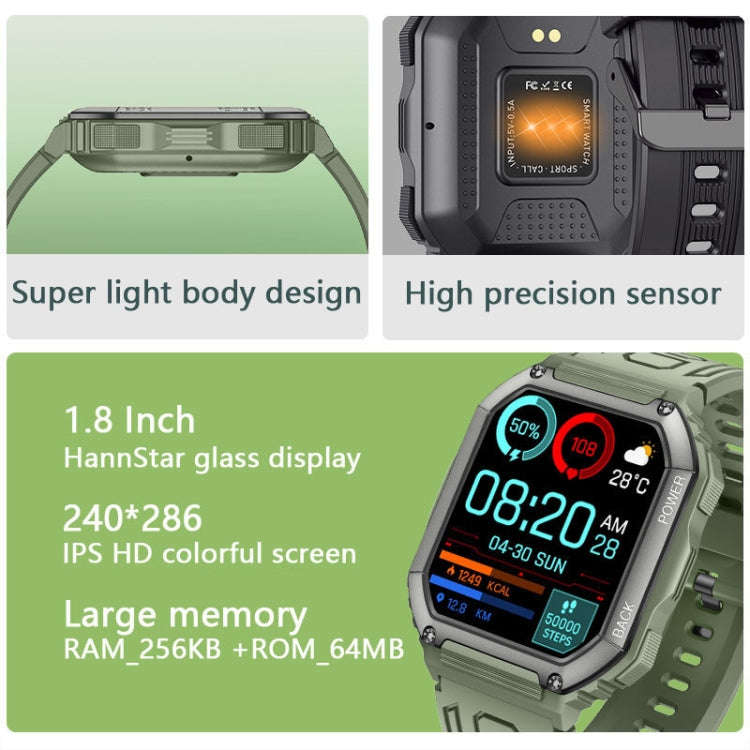 KR06 1.8 Inch Heart Rate Blood Pressure Monitoring Smart Calling Watch(Green)