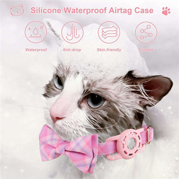 Pet Tracker Collar Insert Buckle Bow Collar For AirTag(Pink)