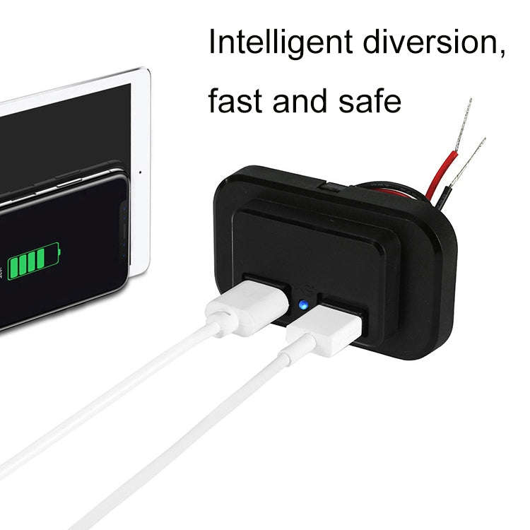 3.1A Punch-Free Automatic Spring Cover RV Bus Modified Car Charger Dual USB Car Charger(Black)