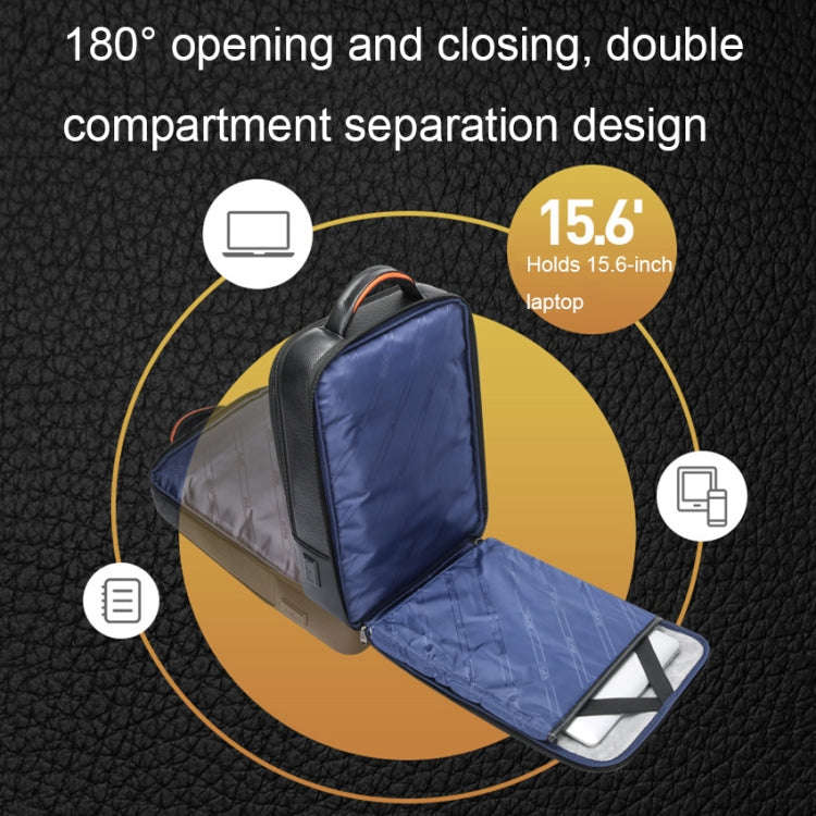 Bopai 61-70111 Cowhide Multi-compartment Waterproof Anti-theft Backpack with USB Charging Hole(Bl...