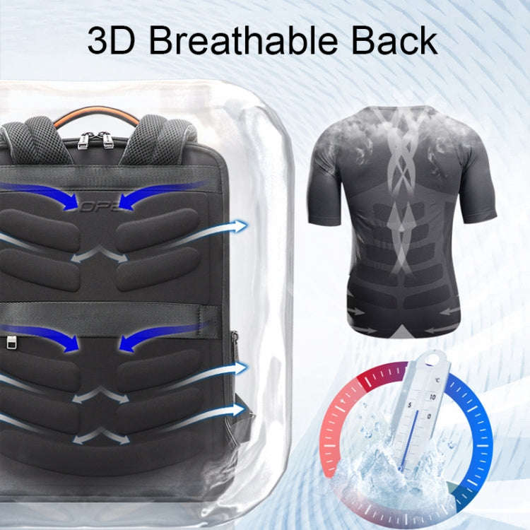 Bopai 61-70111 Cowhide Multi-compartment Waterproof Anti-theft Backpack with USB Charging Hole(Bl...