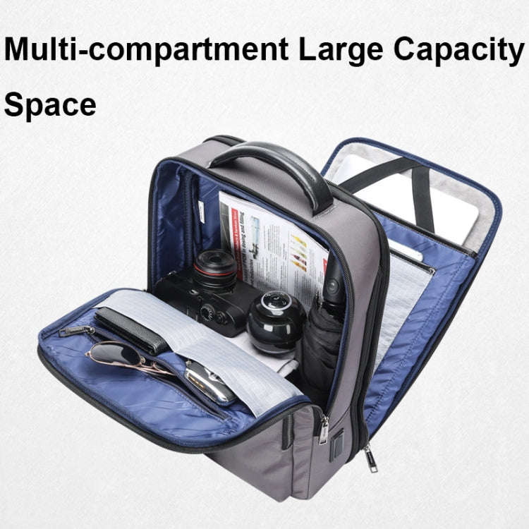 Bopai 61-121518 Multi-compartment Waterproof Expandable Backpack with USB Charging Hole(Black)