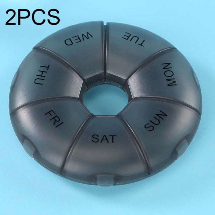2 PCS Round 7 Days Rainbow Color Portable Pill Box Plastic Seven Grid(Black)
