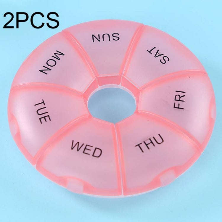 2 PCS Round 7 Days Rainbow Color Portable Pill Box Plastic Seven Grid(Pink)