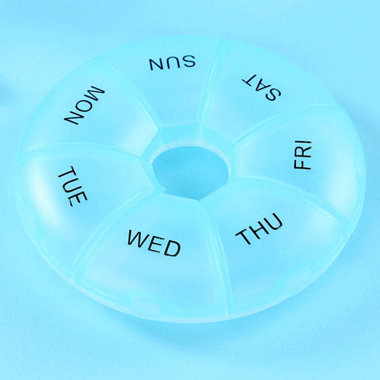 2 PCS Round 7 Days Rainbow Color Portable Pill Box Plastic Seven Grid(Light Blue)