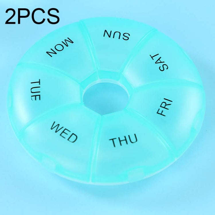 2 PCS Round 7 Days Rainbow Color Portable Pill Box Plastic Seven Grid(Cyan)