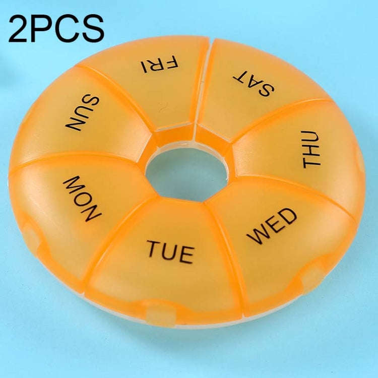 2 PCS Round 7 Days Rainbow Color Portable Pill Box Plastic Seven Grid(Orange)