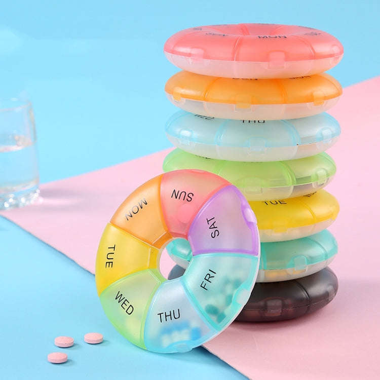2 PCS Round 7 Days Rainbow Color Portable Pill Box Plastic Seven Grid(Light Green)