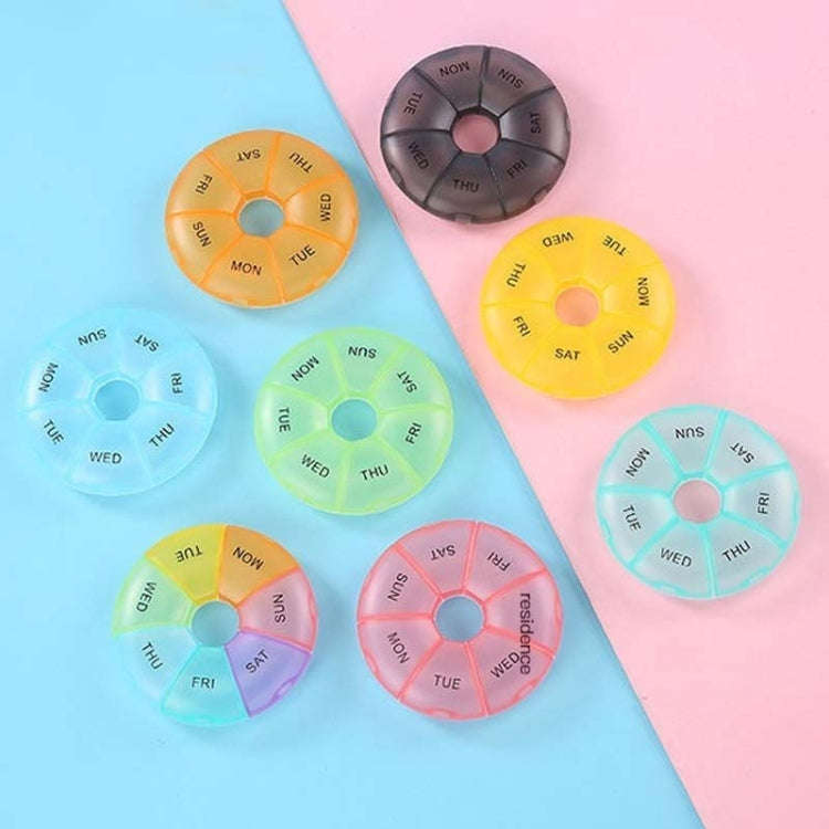 2 PCS Round 7 Days Rainbow Color Portable Pill Box Plastic Seven Grid(Light Green)