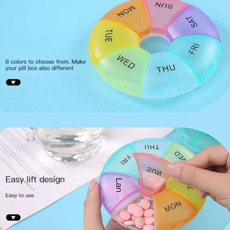 2 PCS Round 7 Days Rainbow Color Portable Pill Box Plastic Seven Grid(Light Green)