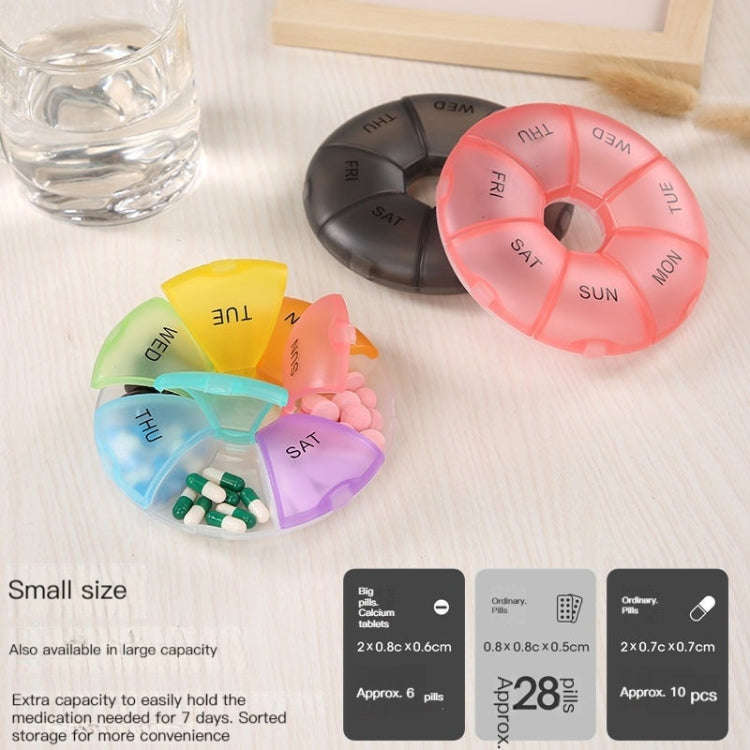 2 PCS Round 7 Days Rainbow Color Portable Pill Box Plastic Seven Grid(Pink)
