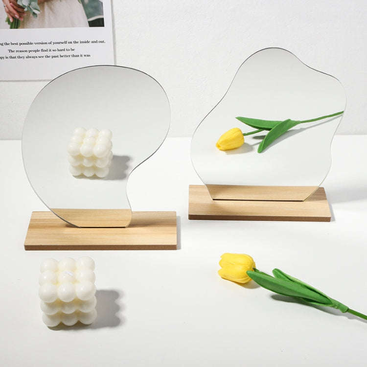 Irregular Acrylic Mirror With Wooden Base Photo Props(Water Wave)
