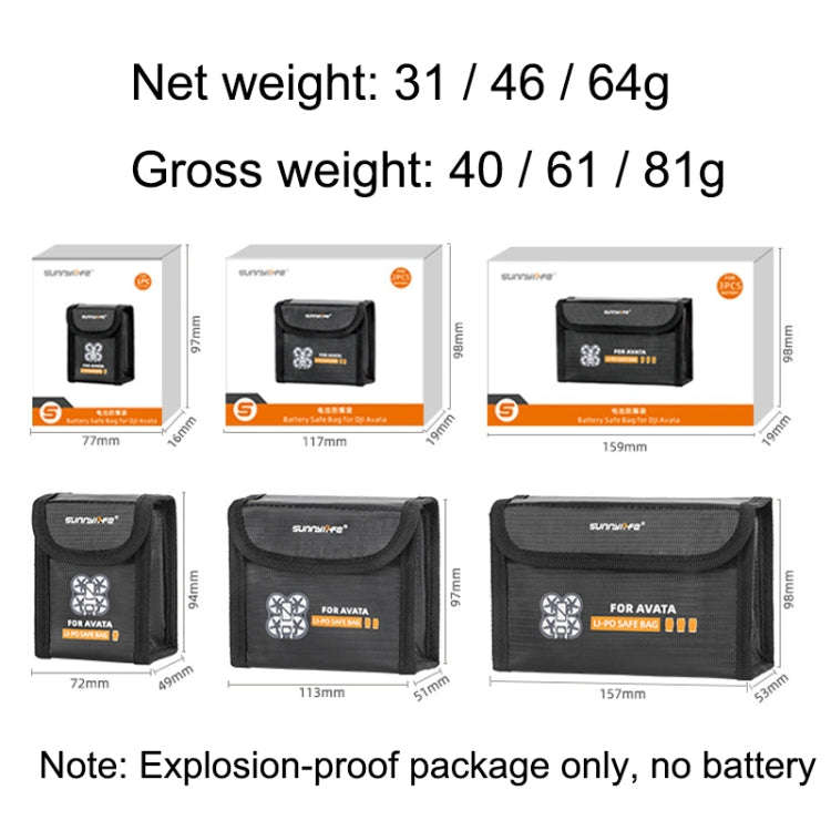 Sunnylife AT-DC479 Put 3 Batteries Battery Explosion-proof Bag For DJI Avata