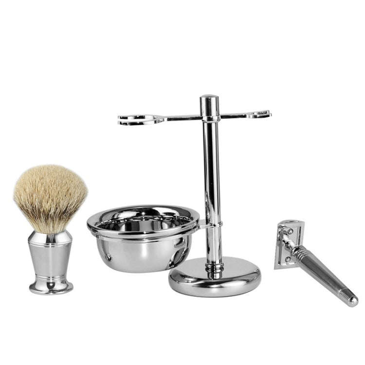 Men Manual Vintage Metal Shaver Stand Set(Silver)