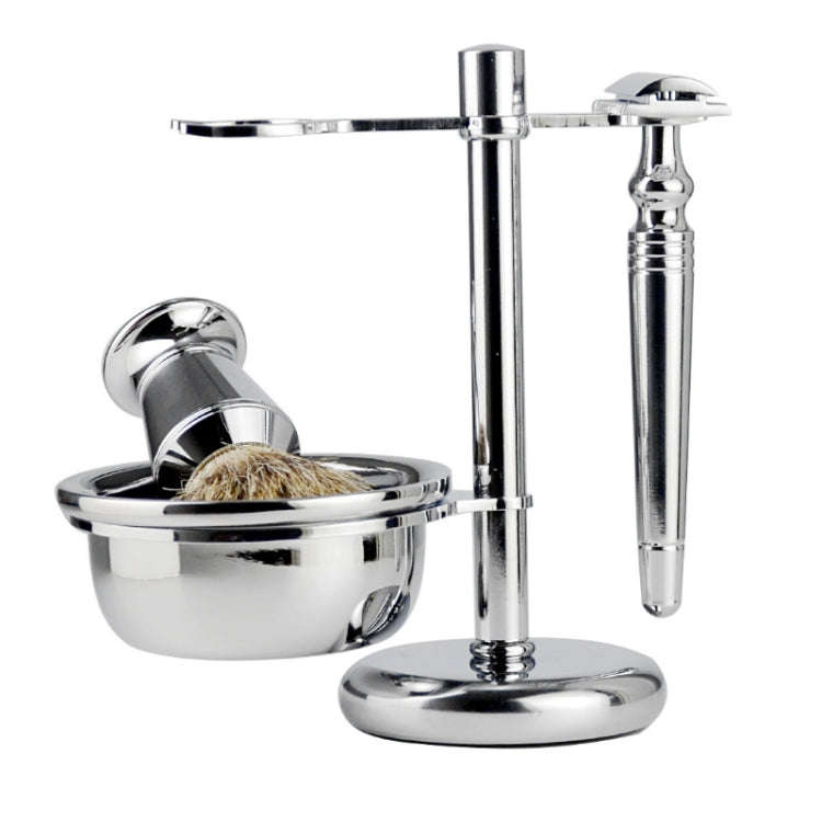 Men Manual Vintage Metal Shaver Stand Set(Silver)