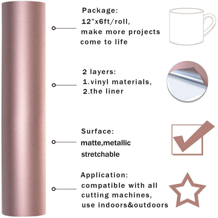 Matte Metal Self Adhesive Vinyl Lettering Sticker Cup Sticker Car Sticker, Size: 30x100cm(Rose Gold)