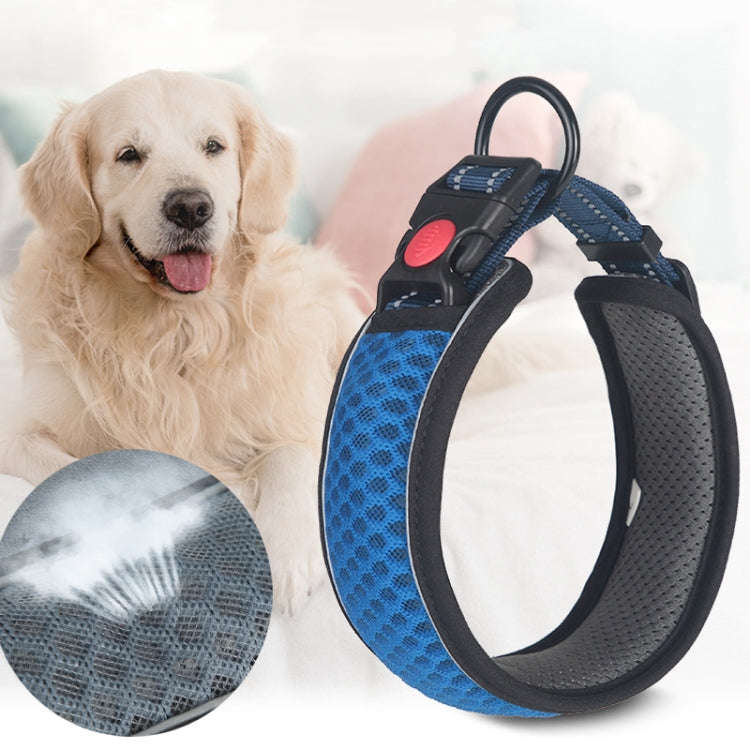 Honeycomb Net Dog Collar Neck Collar Breathable Reflective Anti-Strangle Collar M(Light Blue)