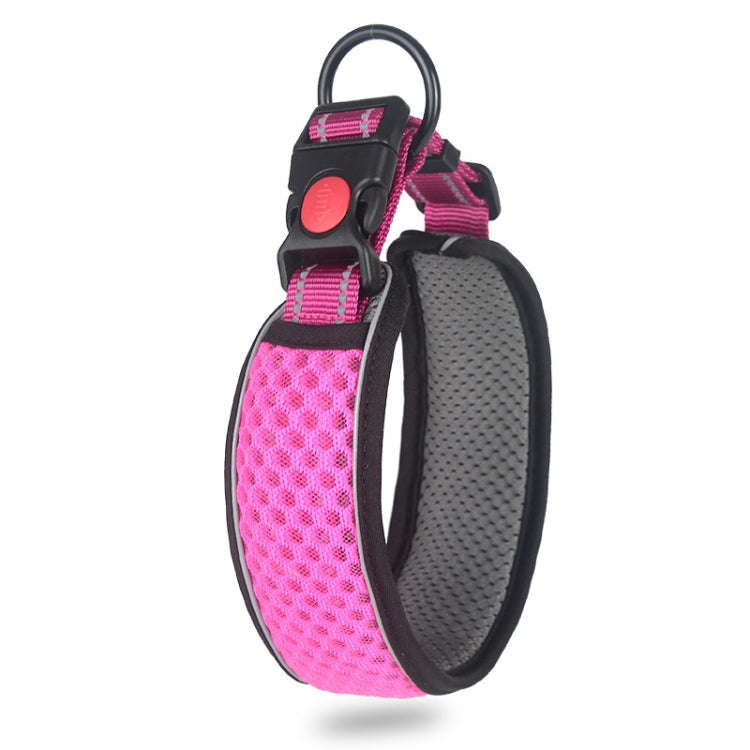 Honeycomb Net Dog Collar Neck Collar Breathable Reflective Anti-Strangle Collar S(Rose Red)