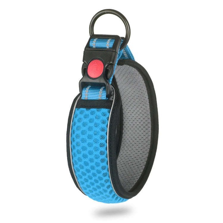 Honeycomb Net Dog Collar Neck Collar Breathable Reflective Anti-Strangle Collar M(Light Blue)