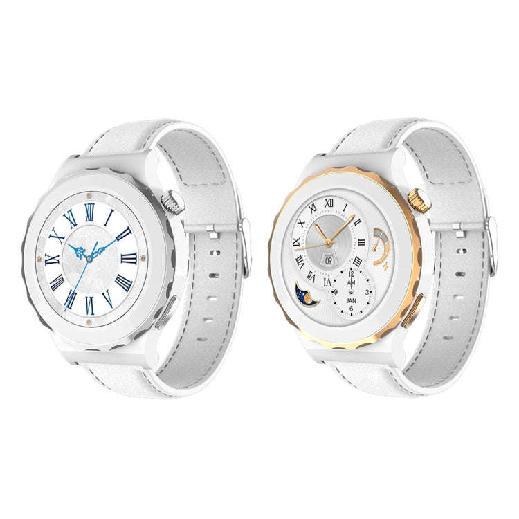 HW3 Mini Heart Rate/Blood Oxygen Monitoring Smart Watch with NFC Function(Silver Shell White Leat...