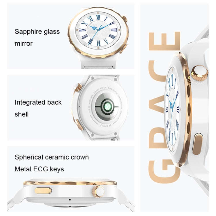 HW3 Mini Heart Rate/Blood Oxygen Monitoring Smart Watch with NFC Function(Silver Shell White Leat...
