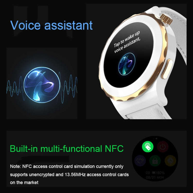 HW3 Mini Heart Rate/Blood Oxygen Monitoring Smart Watch with NFC Function(Silver Shell White Leat...