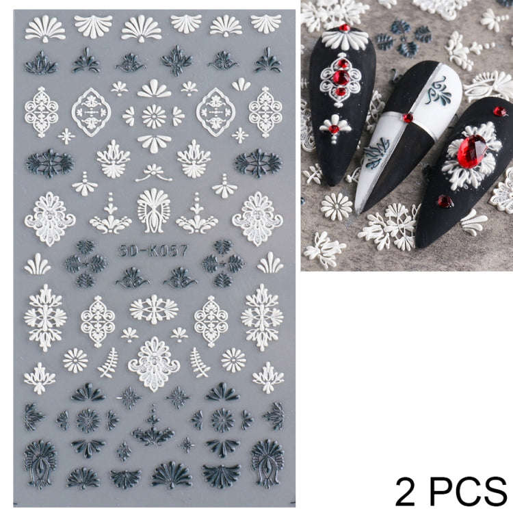 2 PCS 5D Stereoscopic Hollow Lace Nail Stickers Nail Art 3D Flower Embossed Stickers(5D-K57)