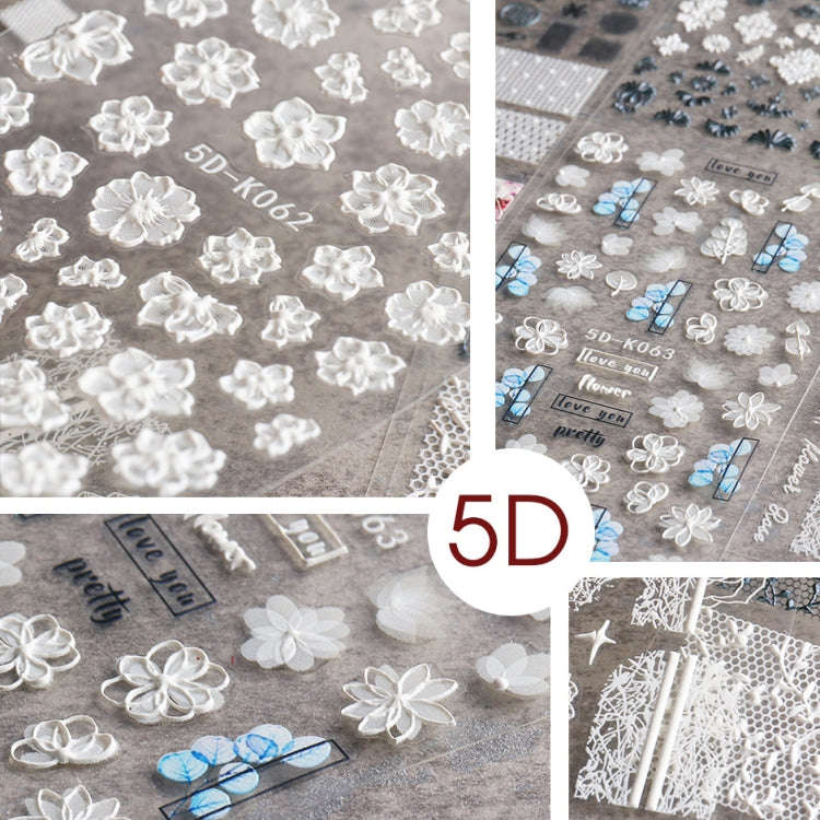 2 PCS 5D Stereoscopic Hollow Lace Nail Stickers Nail Art 3D Flower Embossed Stickers(5D-K57)