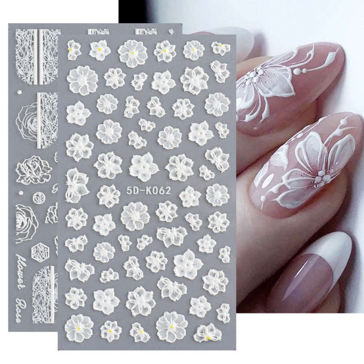 2 PCS 5D Stereoscopic Hollow Lace Nail Stickers Nail Art 3D Flower Embossed Stickers(5D-K57)