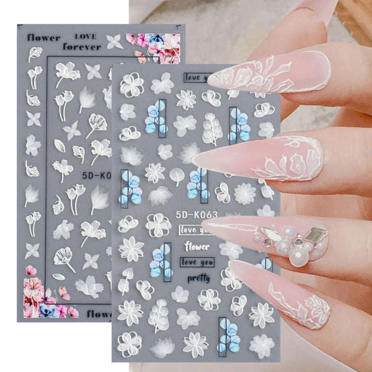 2 PCS 5D Stereoscopic Hollow Lace Nail Stickers Nail Art 3D Flower Embossed Stickers(5D-K57)